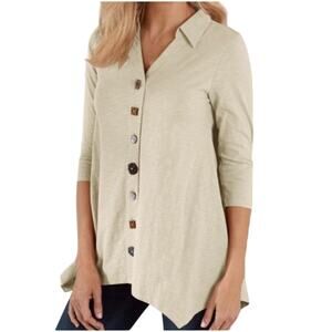 Soft Surroundings Womens tan jersey button down different buttons M